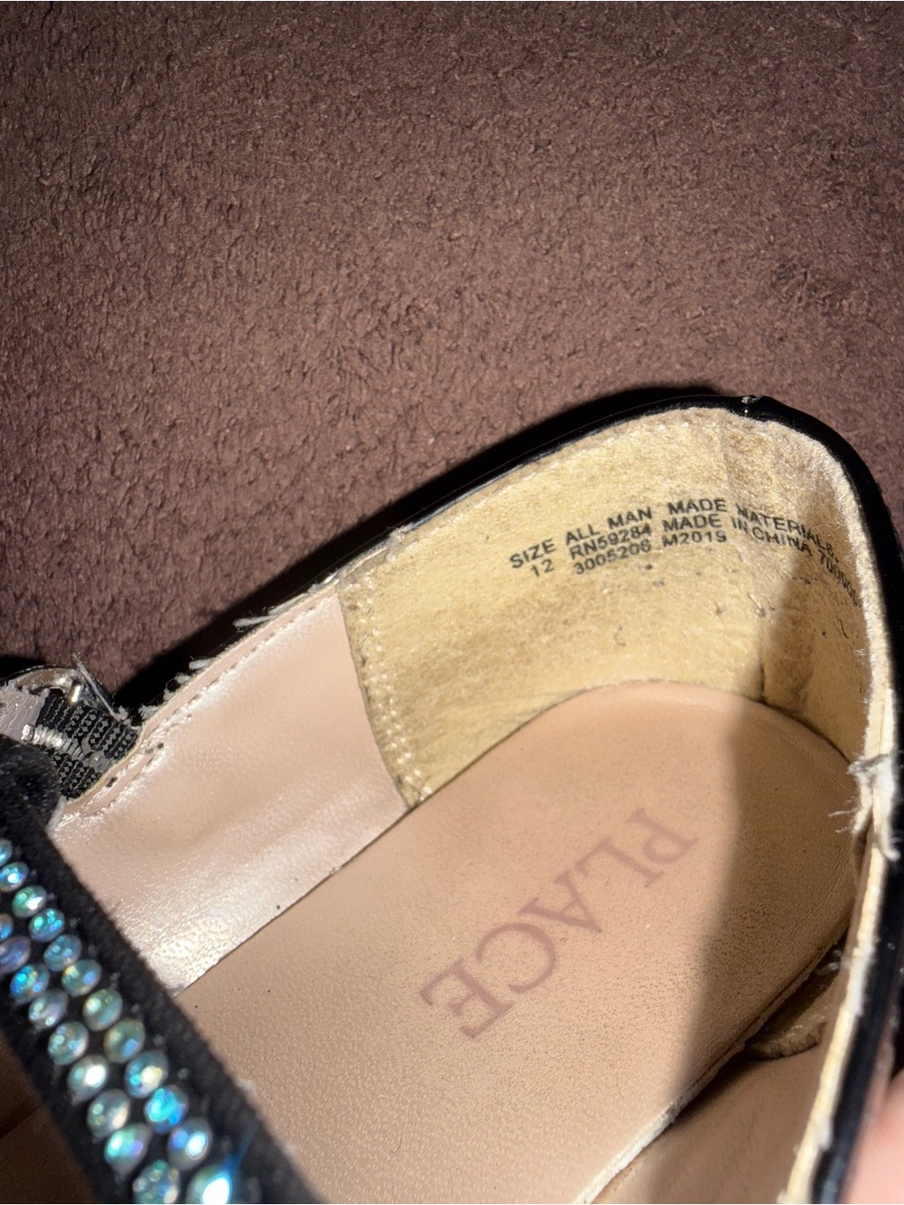 Girls Black Patent T-Strap Mary Jane Flats with Rhinestones - Picture 4 of 4